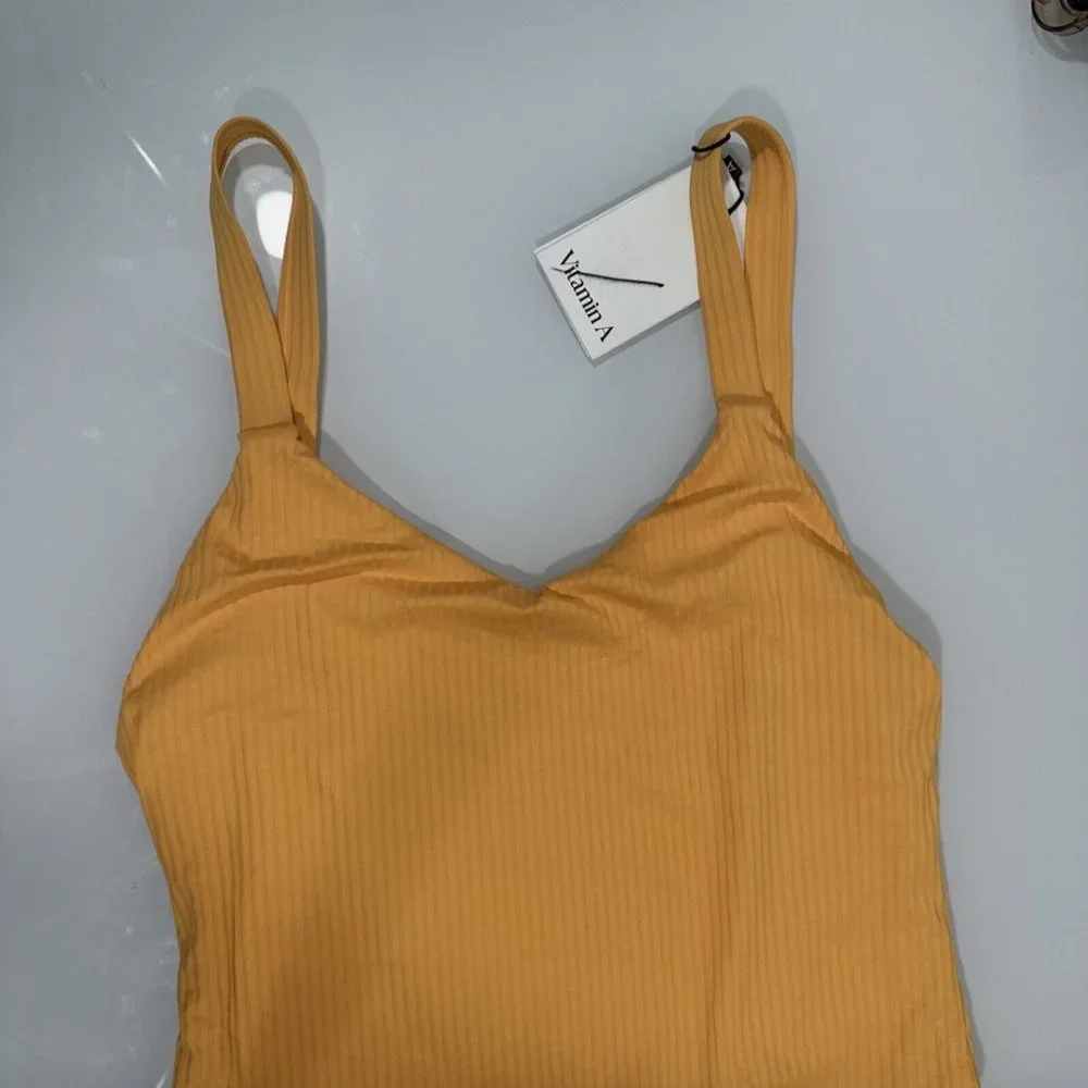 NWD $175 Vitamin A [ D Cup 12 ] Leah Ribbed Square Neck One-Piece Swimsuit #5847